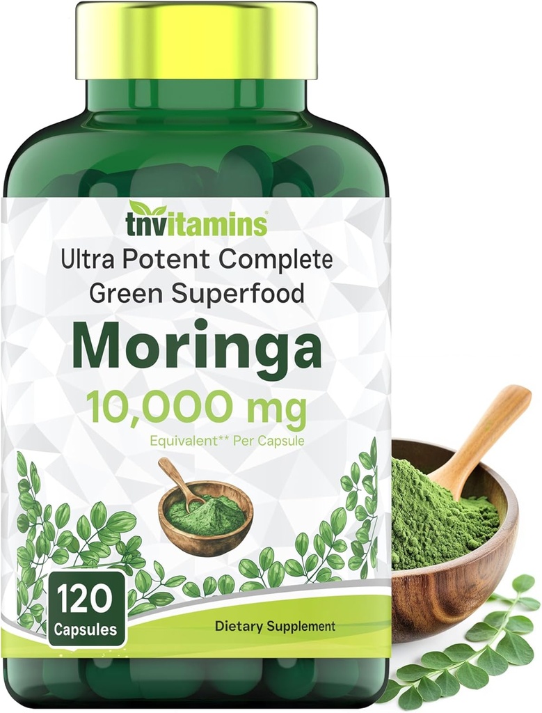 Moringa Capsules 10.000 mg - 120 Capsules | Pure Moringa Oleifera Leaf Toz Supplement | Güçlü Yeşil Superfood | Super Greens Pills | Non-GMO, ABD'de Yap!