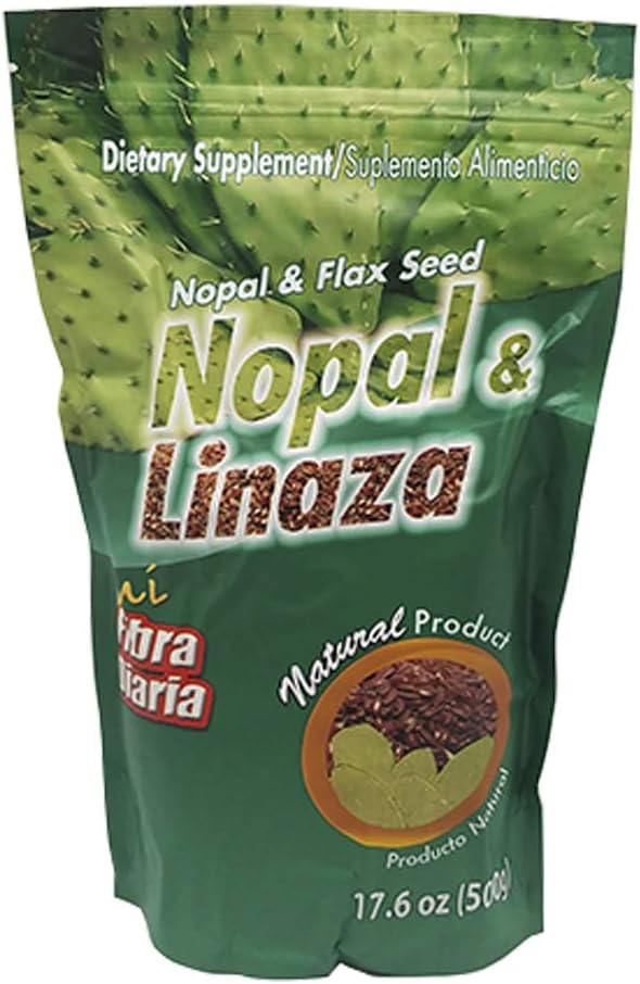 Nopal & Linaza. Nopal Cactus ve Flax Tohum Fiber Diyetsel Supplement. 17.6 oz.