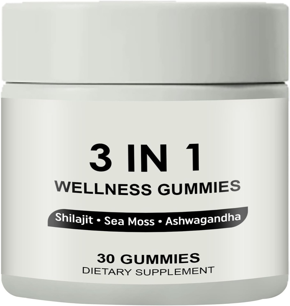 3 1 Gummies, 3'te 1 Shilajit Gummies for Men, Pure Shilajit Wellness Gummies (Shilajit + Sea Moss + Ashwagandha), Shilajit Gummies For Men, Non-GMOmmies