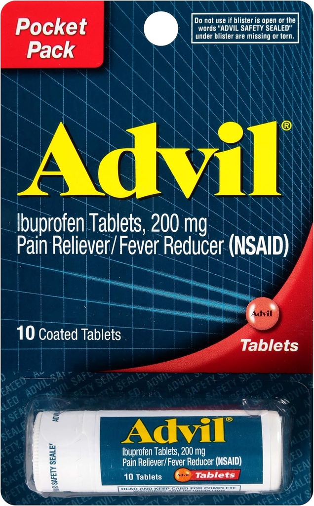 Advil Tabletler Ağrı Reliever ve Ateşleme, Ibuprofen 200 mg, 4 x 10 Kont Vial, Hızlı Ağrı Yardımı, Pocket Pack