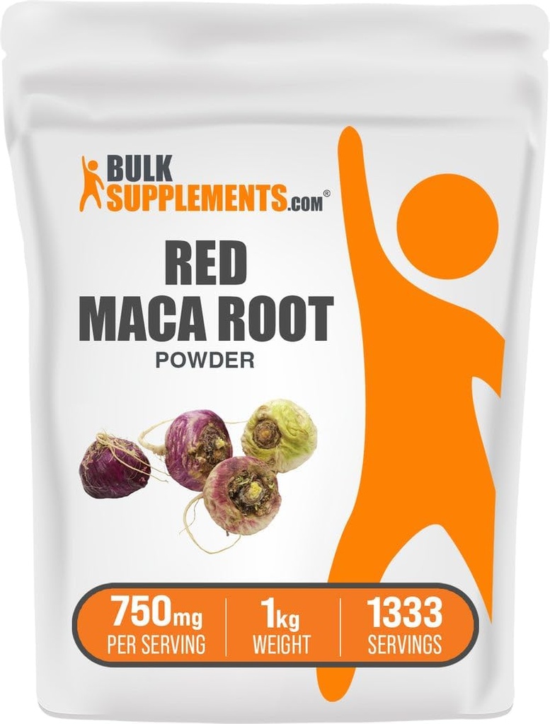 BulkSupplements.com Red Maca Powder - from Root, Maca Supplement, Herbal Supplement - Vegan & Gluten Free, 750mg per Serving, 1kg (2.2 lbs) (Pack of 1)