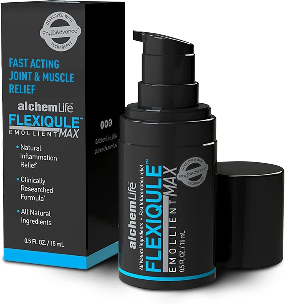 AlchemLife FlexiQule MAX - Fast Acting Emollient Supporting Natural Joint & Muscle Relief - Soothes Stiffness & Aids Mobility - Güçlü Phyto-Actives of Ginger, Boswellia & Piperine - (15mL Pump)
