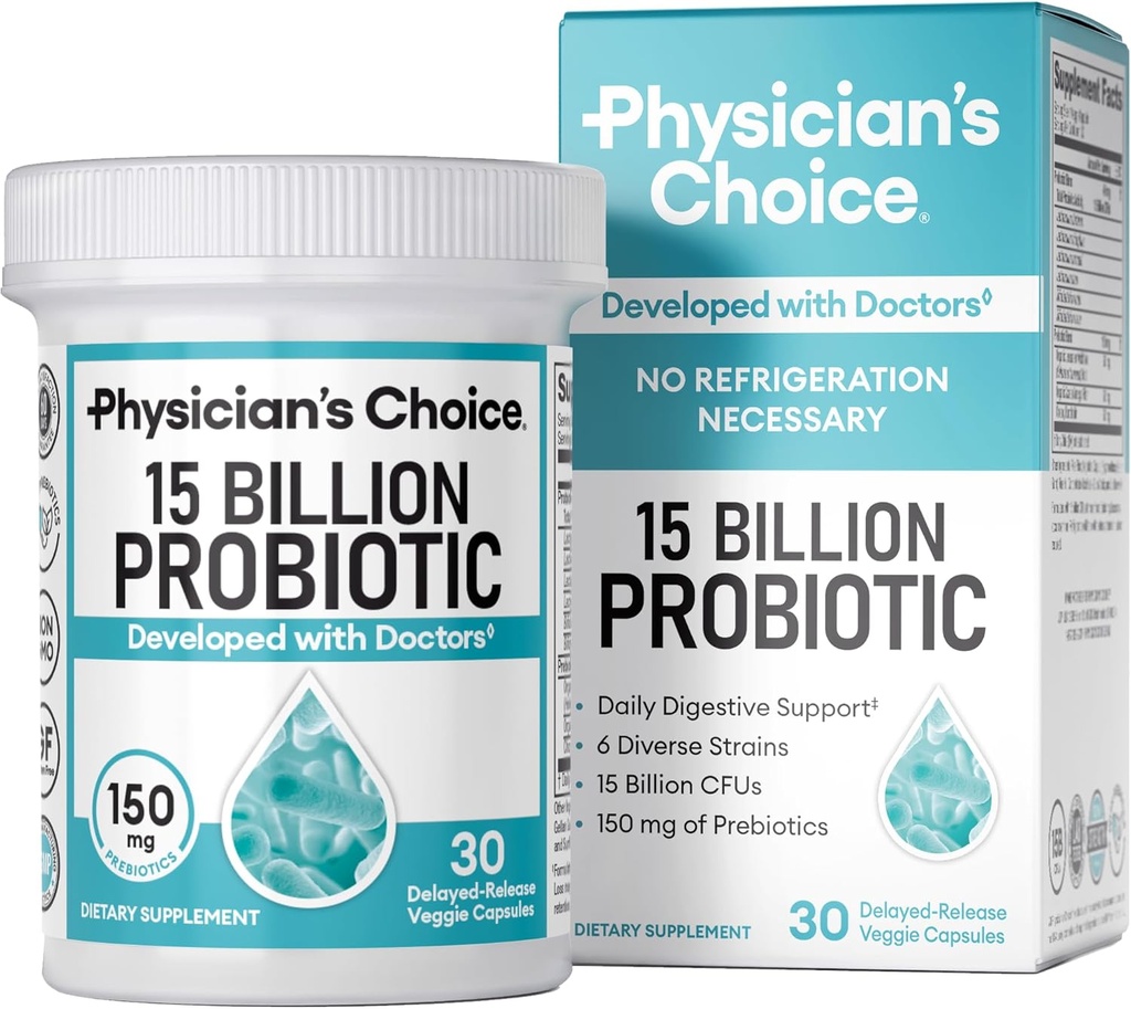 Doktor'un CHOICE start Probiyotiks 15 Milyar CFU - 6 Diverse Strains & Organic Prebiyotiks, Genel Olarak Digestive Health ve Supports Occasional Constipation, Diarrhea, Gas & Bloating