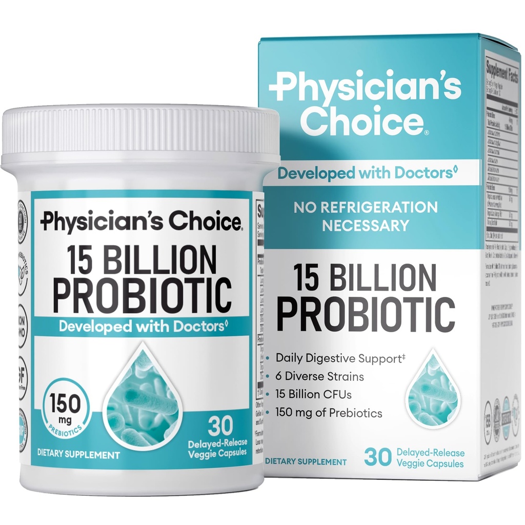 Doktor'un CHOICE start Probiyotiks 15 Milyar CFU - 6 Diverse Strains & Organic Prebiyotiks, Genel Olarak Digestive Health ve Supports Occasional Constipation, Diarrhea, Gas & Bloating