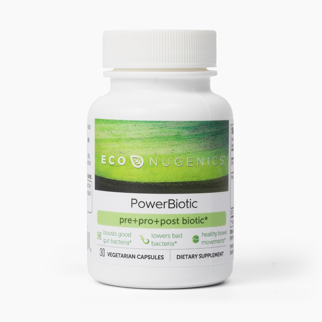 EkoNugenics PowerBiotic: Prebiyotik, Probiyotik & Postbiyotik for Men & Women – 30 Capsules (1 Günlük) – Destekler Digestive Health, Gut Cleanse, Constipation Relief, Immune Function