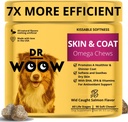 Omega Wild Alaskan Salmon Fish Oil 90 ct Soft Chews for Dog - Anti Itch & Coat + Alerji Desteği, Kelp, Biotin, Vitaminler, çinko - Itchy Skin, Köpek alerjileri azaltın, Shedding Shedding