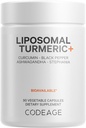 Codeage Organic Turmeric Supplement - 95% χάπια εκχυλίσματος κουρκουμίνης - Liposomal Fermented Botanical Blend Μαύρο πιπέρι, Ashwagandha, Ginger, Stephania, Boswelia, Cumin, Digestive Bitters - 90 κάψουλες