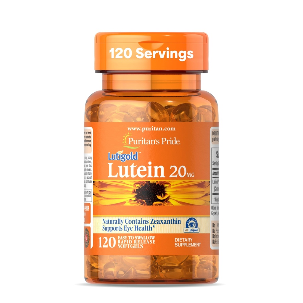 Puritan's Pride Premium LutialtıTM Lutein Caroteno 20mg with Zeaxanthin for Men and Women, Diyetary Supplement for Eye Health Support, 8 Ay Supply, 120 Easy-to-Swallow Softgels