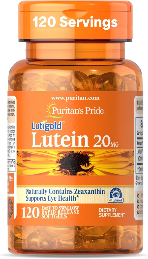 Puritan's Pride Premium LutigoldTM Lutein Carotenoid 20mg με ζεαξανθίνη για άνδρες και γυναίκες, συμπλήρωμα διατροφής για την υποστήριξη της υγείας των ματιών, 8 μήνες προσφοράς, 120 εύκολο σε Swallow Softgels