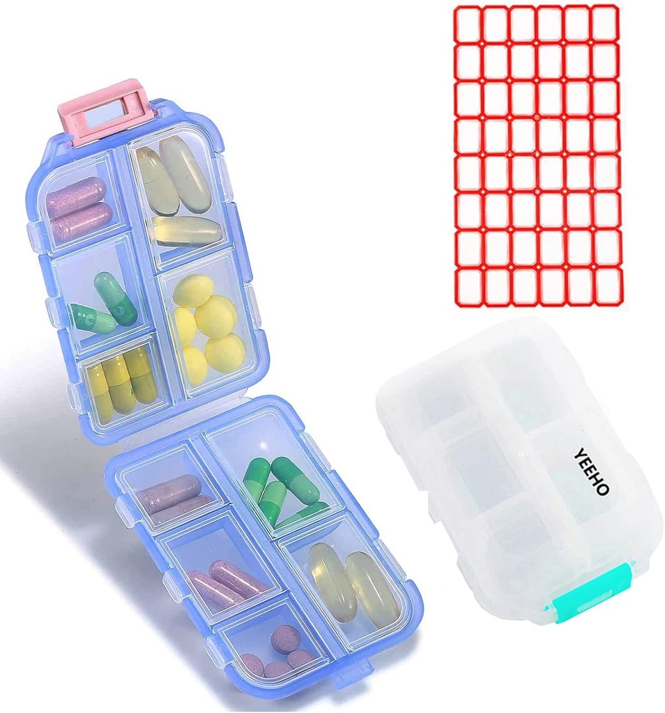 Pill Case (2 Pack) - Portre Küçük Supplements Tablet Kutu 10 Karşılaştırma ile - Tıp Vitamini Organize Yararlı Seyahat Için Depolama Pocket Purse(Mavi+Beyaz)