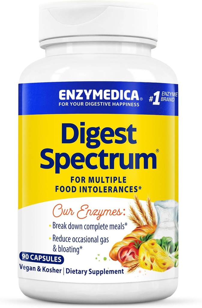 Enzymedica Digest Spectrum, Kadınlar ve Erkekler için Gelişmiş Digestive Enzymes, Destekler Digestion and multiple Food intolerances, Fast-Acting Formula for Gas and Bloating Relief, 90 Capsules