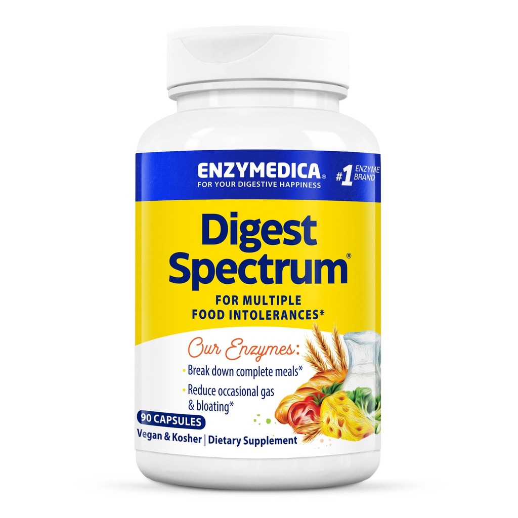 Enzymedica Digest Spectrum, Kadınlar ve Erkekler için Gelişmiş Digestive Enzymes, Destekler Digestion and multiple Food intolerances, Fast-Acting Formula for Gas and Bloating Relief, 90 Capsules