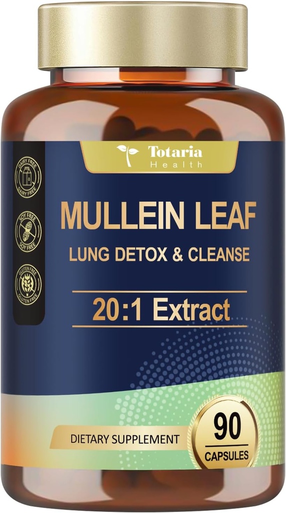 Totaria Mullein Capsules with Calendula for Lung Detox & Cleanse, Lungs Herbal Supplements for Respiratory Health & Immunity - 90 Vegan Caps