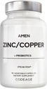 Amen çinko & Copper Supplement + Probiyotiks, 3 Ay Supply, One Per Day - 50 mg çinko Picolinate Vitamin Pills - Essential Minerals Supplements - 2 Milyar CFUs Probiyotik - Vegan, Non-GMO, 90 Capsules