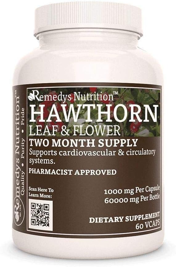 Remedy'nin Beslenme Hawthorn & Flower | 1000 mg, 60 Vegan Capsules Herbal Diyetsel Supplement | İki Ay Supply