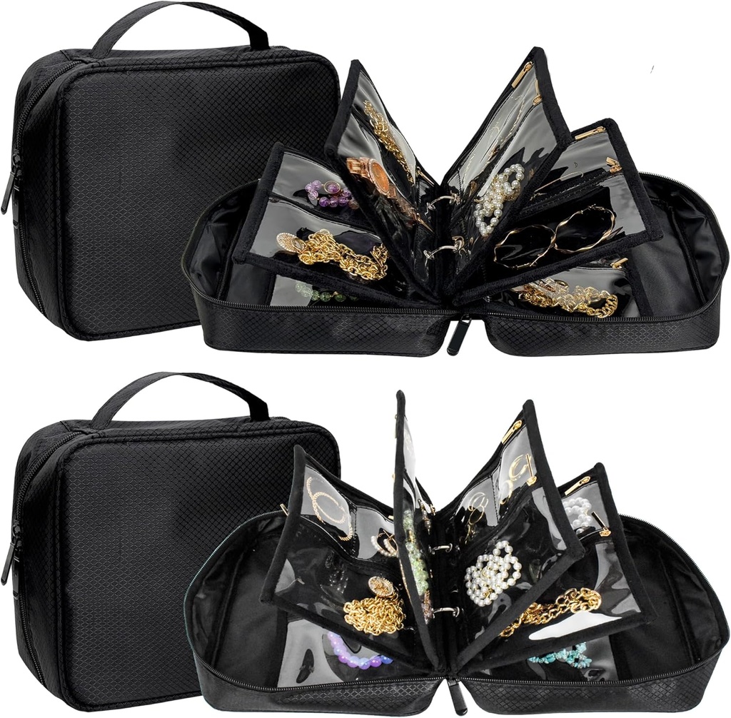 2 PCS Travel Jewelry Organizer Θήκες, Μικρές τσάντες κοσμημάτων με Clear Zipper Velvet Pouches για Ταξίδια