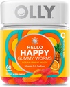 OLLY Hello Happy Gummy Worms, υποστήριξη ισορροπίας Mood, βιταμίνη D, Saffron, συμπλήρωμα μάσημα ενηλίκων, Tropical Zing - 60 Count