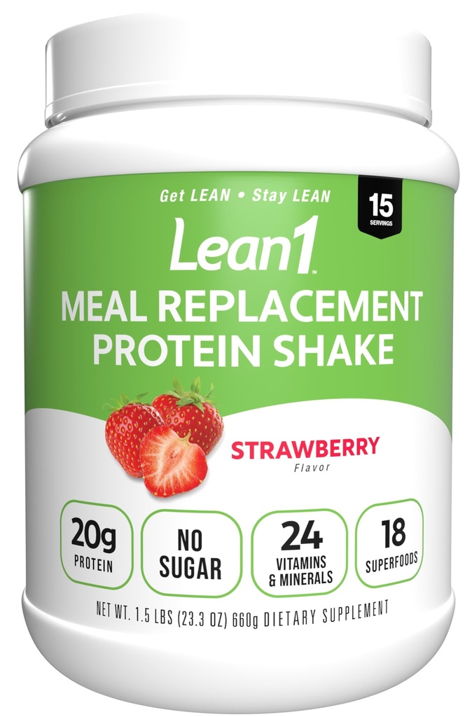 Lean1 Meal Emekli Protein Shake, Strawberry Flavor, 15 Hizmet Tub