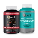 Qunol CoQ10 100 mg Softgels, 3X Daha İyi Aborpsiyon 4 Ay Supply + 120 Magnezyum Count Glycinate Capsules 420 mg, High Abxia Magnezyum Supplement, 180 Count Count Count Count