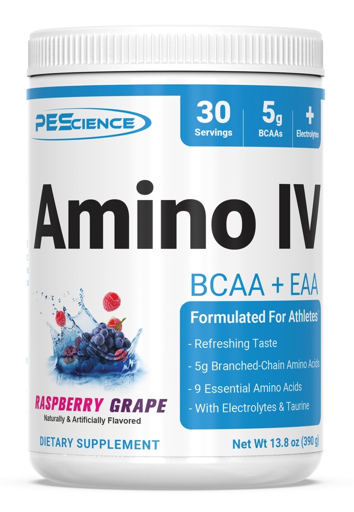PE Science Platinum IV BCAA & EAA Toz, Essential Amino Asits, Taurine, Hydration ve Muscle Recovery için Electrolytes, Men & Women, Post Workout - Raspberry Grape - 30 Hizmet