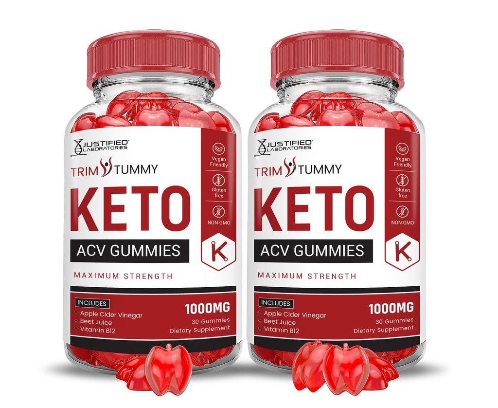 Justified Laboratories (2 Pack Trim Tummy DW ACV Apple Cider Vinegar Formulated with Pomegranate Beet Juice B12 Vegan Non GMO 120 Gummies