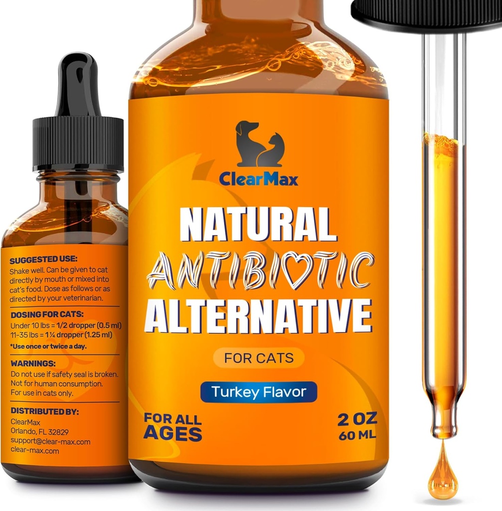 Drops'taki Kediler için Antibiyotikler – Cat Respiratory Enfeksiyon Tedavisi: Soğuk, Cough ve Allergies – Cat UTI Treatment with Turkey Flavor – May Support Hips & Commons – Proper for All Ages & Breeds – 2 Oz