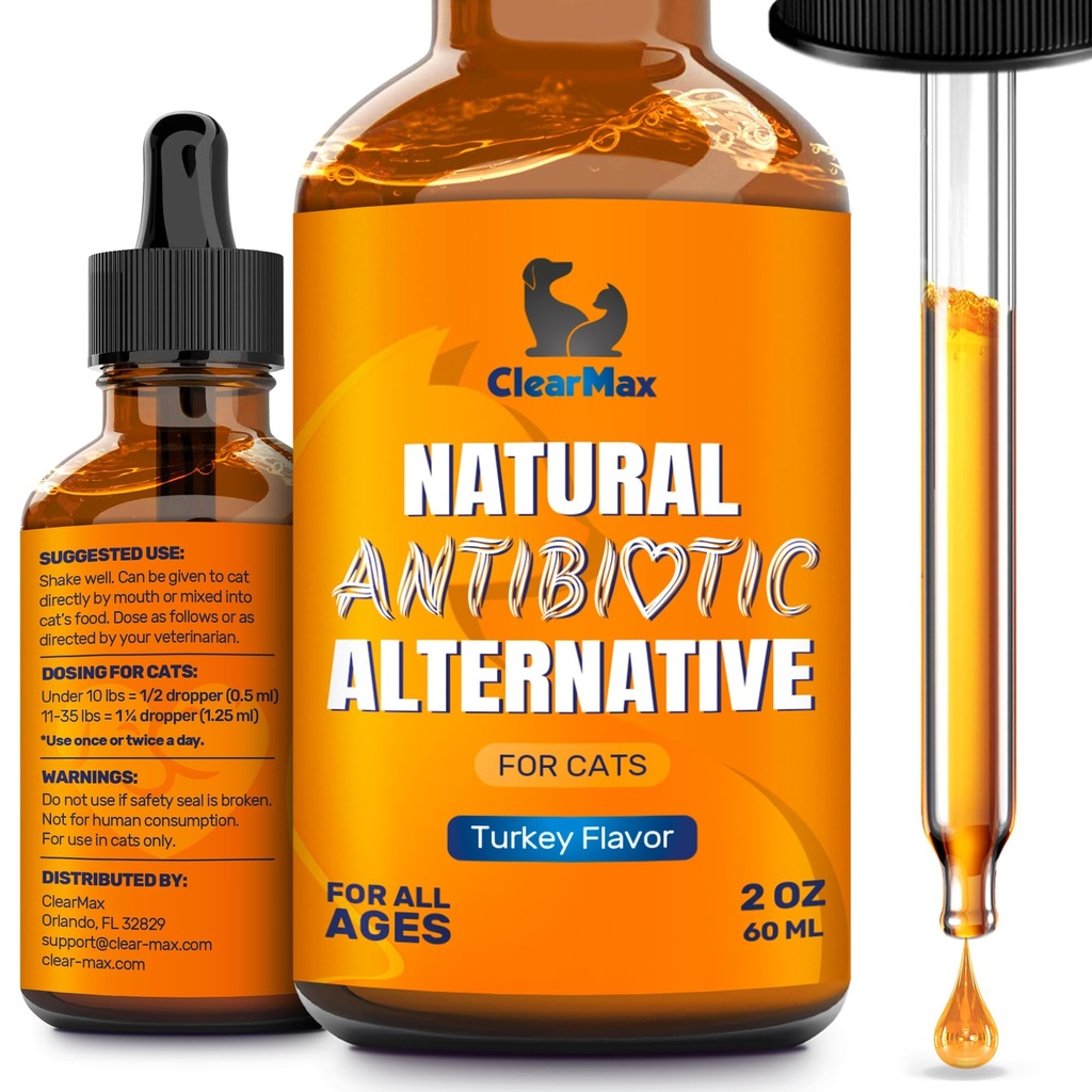 Drops'taki Kediler için Antibiyotikler – Cat Respiratory Enfeksiyon Tedavisi: Soğuk, Cough ve Allergies – Cat UTI Treatment with Turkey Flavor – May Support Hips & Commons – Proper for All Ages & Breeds – 2 Oz