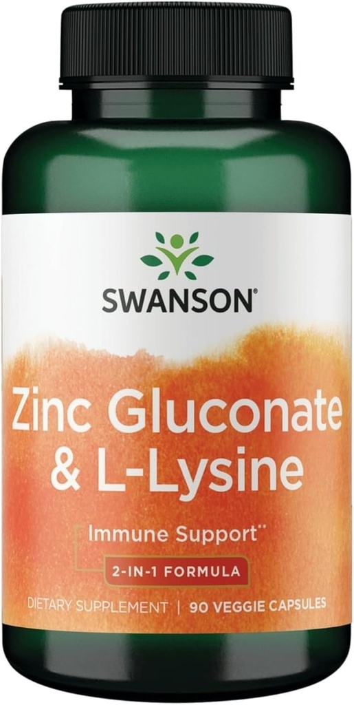 Γλυκονικός ψευδάργυρος Swanson '&' L-Lysine - 2-σε-1 Formula 90 Veg Caps
