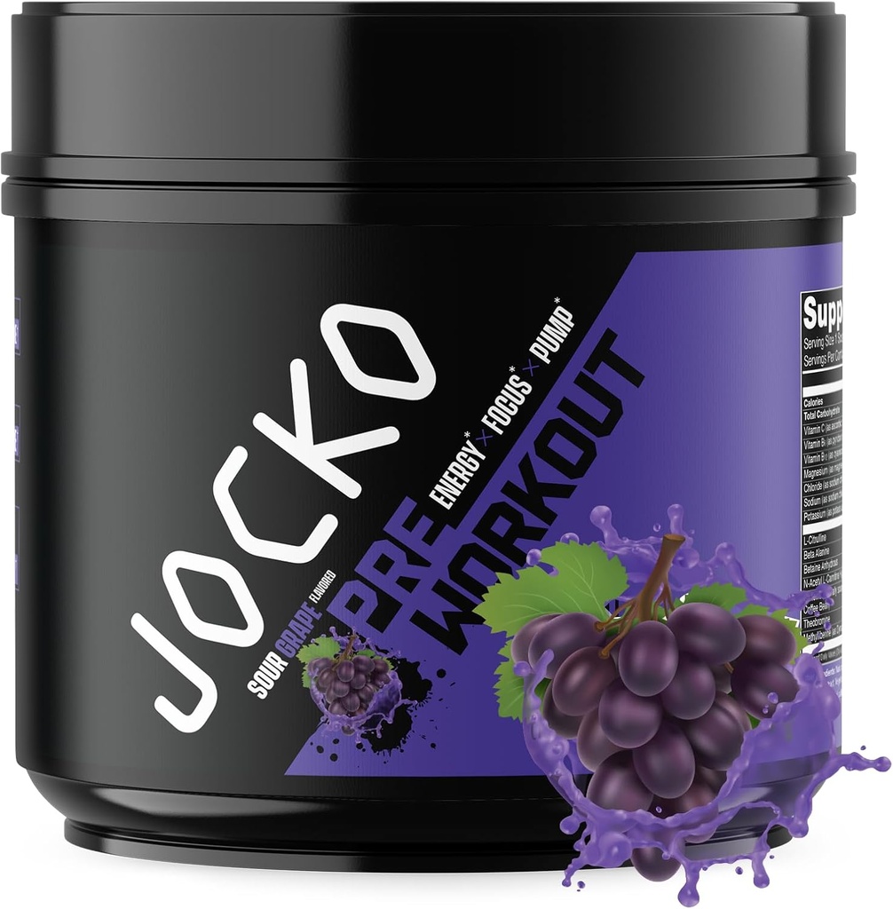 Jocko Yakıt Ultimate Pre Workout Toz - Erkekler ve Kadınlar için Pre-Workout Energy Toz İçecek - Yüksek Stim Sugar-Free Nootropic Mix to Support Muscle Pump, Energy, & Recovery 200 mg Caffeine Sour Grape