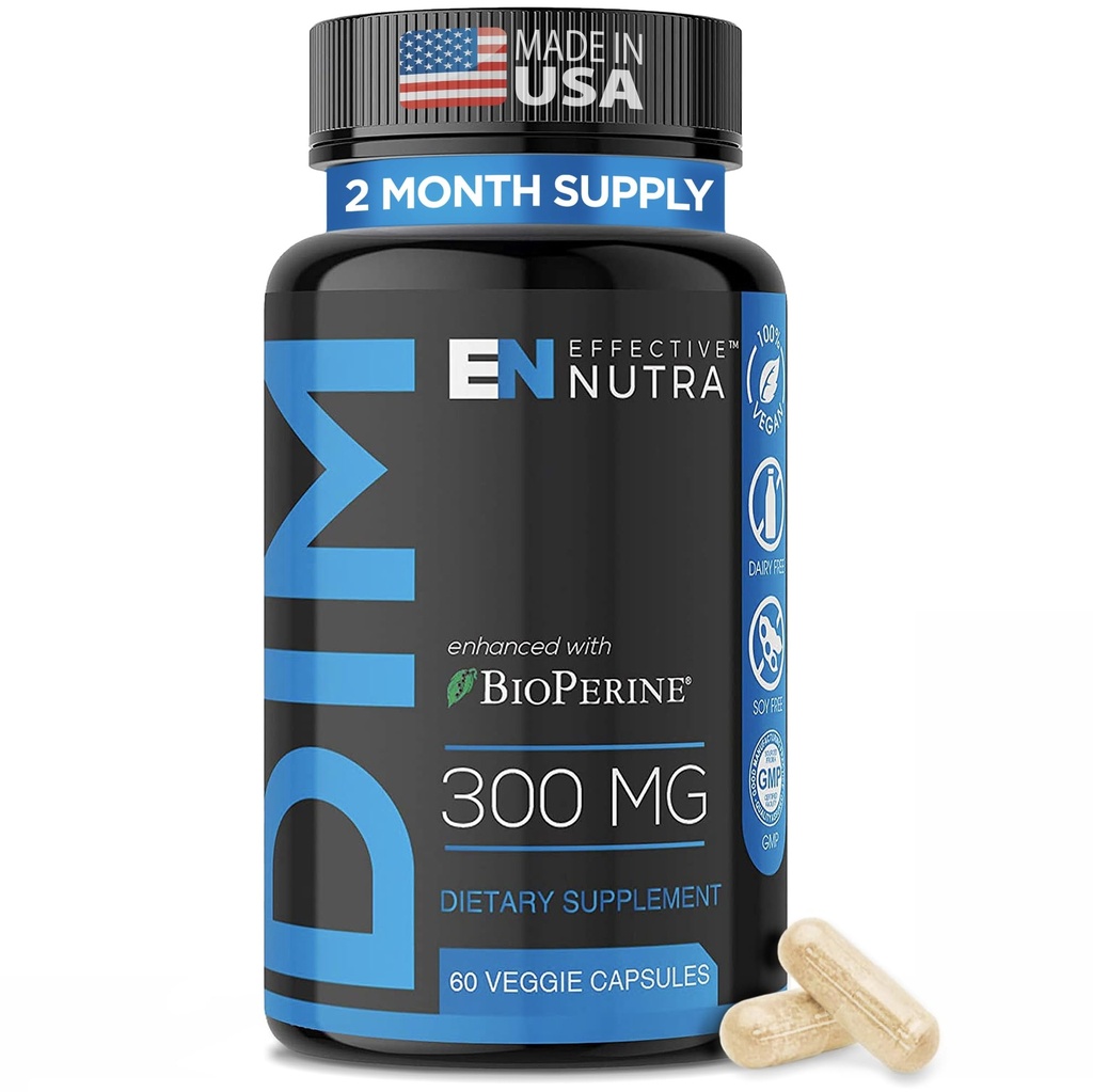 EFFECTIVE NUTRA Dim Supplement 300mg with BioPerine - Ekstra Kuvvetli Estrogen Blocker for Men & Women - Hormon & Metabolism Support - 2 Ay Supply