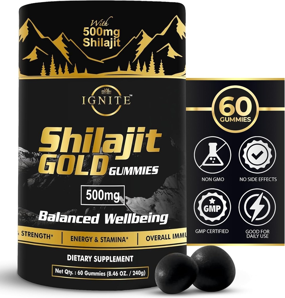 Saf Himalaya Shilajit Gummies –% 75+ Fulvic Acid, High Potency Gold Grade – Enerji, Vitality & Immune Support, Travel - Friendly, Tamarind Flavor – 60 Gummies
