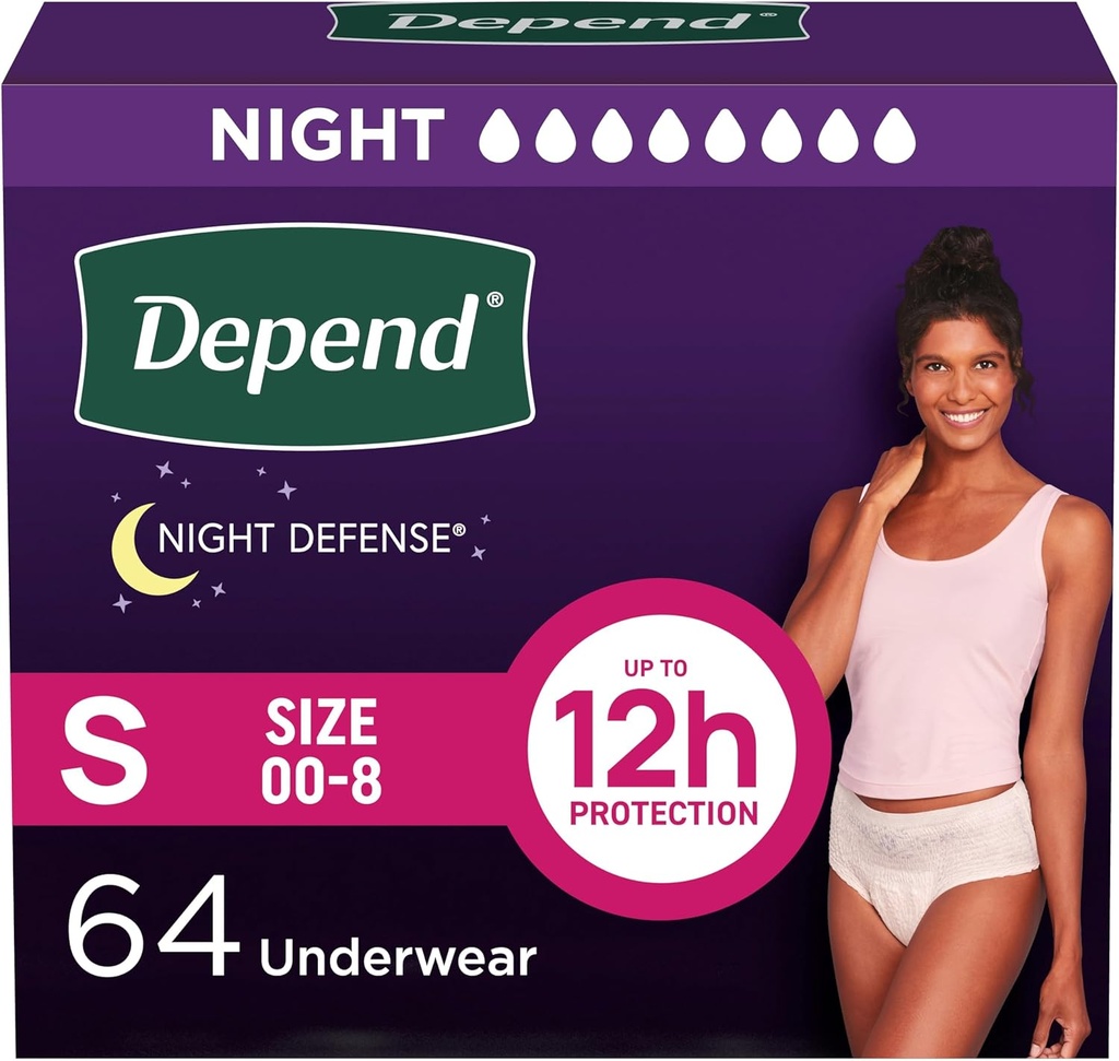 Εξαρτάτε night Defense Adult Diaspers, Ακράτεια & Επιλόχεια Bladder Leak Εσώρουχα για τις γυναίκες, Disposable, Overnight, Small, Blush, 64 Count (4 συσκευασίες των 16), Συσκευασία May Vary