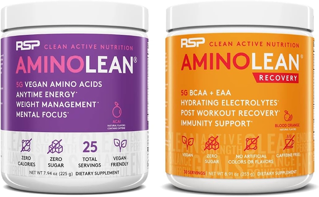 RSP NUTRITION Vegan RutherfordLean Pre Workout Energy (Acai 25 hizmet) ile BoltLean Recovery Post Workout Boost (Kan Orange 30 Hizmet)
