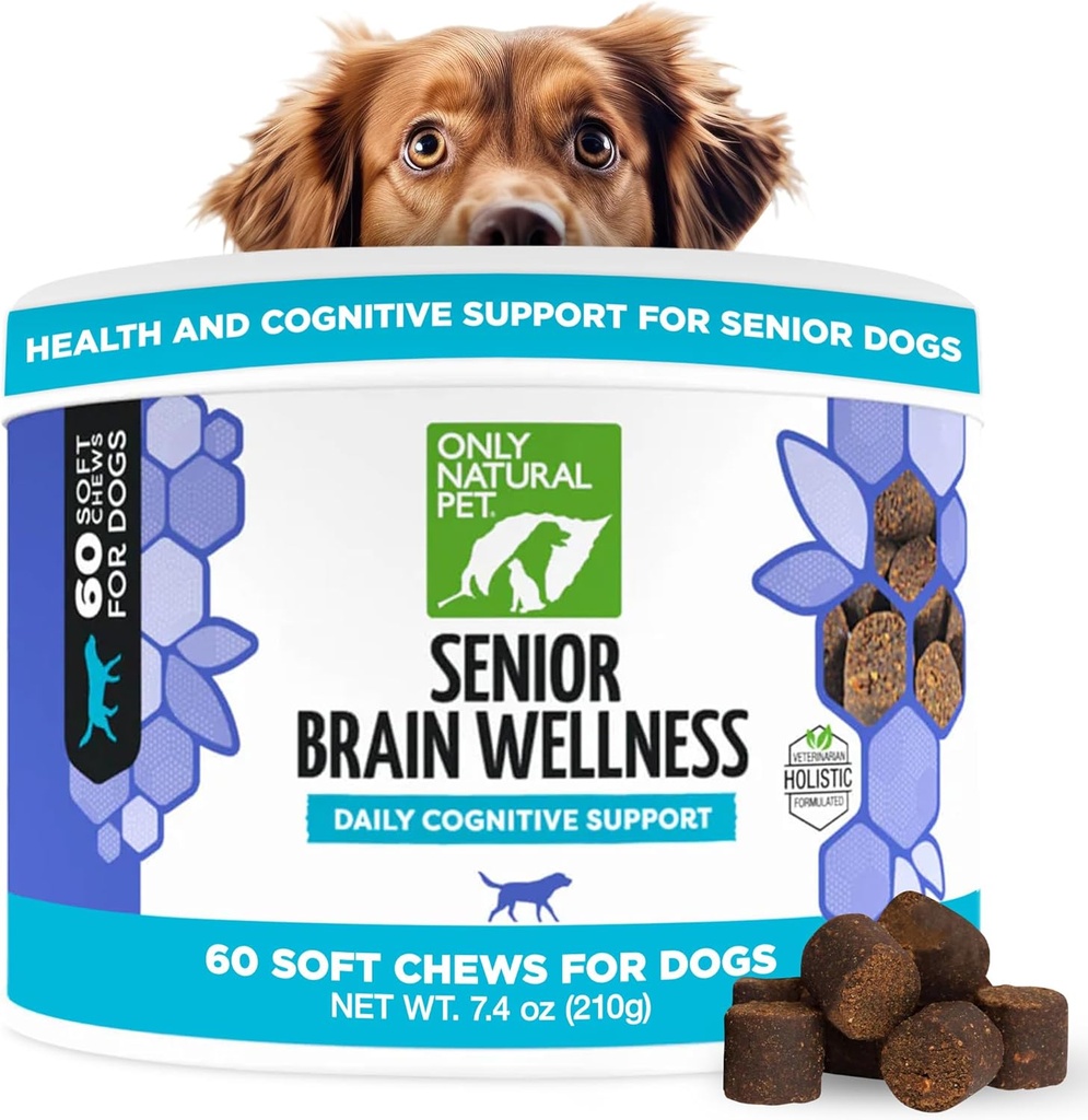 EN NATURAL PET Senior Brain Wellness Dog Chews - Small, Medium & Large Breeds, Toothless & Geriatrik Köpekler, Soft Chicken & Bacon Flavor Snacks, Baked Vers - 60 Count