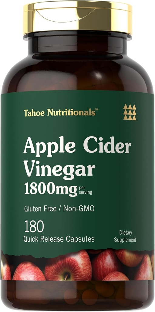 Tahoe Beslenme Apple Cider Vinegar Capsules | 1800 mg | 180 Count | Non-GMO, Gluten-Free Supplement Supplement