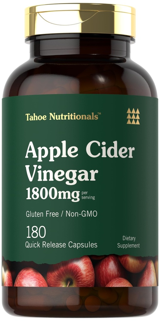 Tahoe Beslenme Apple Cider Vinegar Capsules | 1800 mg | 180 Count | Non-GMO, Gluten-Free Supplement Supplement