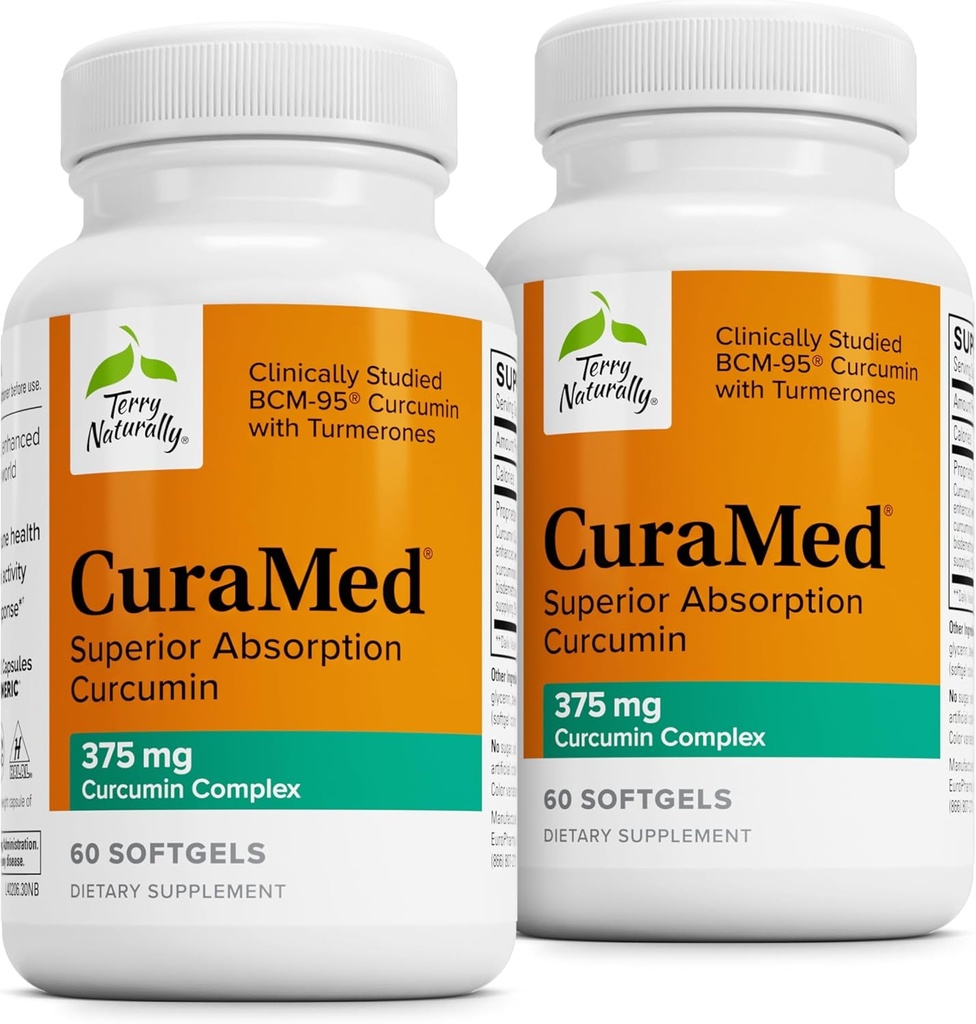 Terry Doğal CuraMed 375 mg - Beyin ve Immune Sağlık Desteği için Antioksi Supplement - Curcumin & Turmeric Essential Oil - Herbal Liver Desteği - 60 Softgels (Pack of 2)