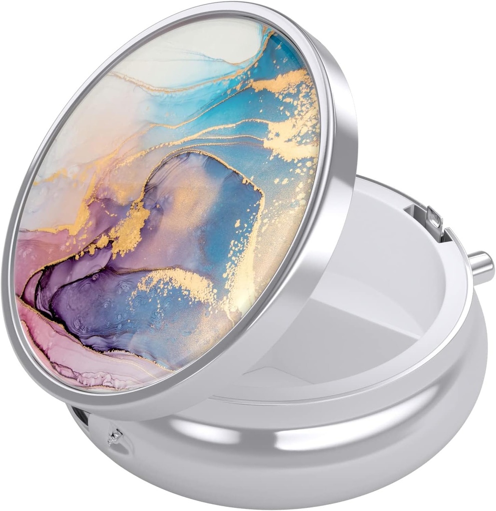 Nipichsha Pill Box, Küçük Pill Case for Purse & Pocket, Cute Travel Medicine Organizer, Portatif Tıp Konteynerleri Vitaminleri, İlaçları, Fish Oil & Supplement, Ink Pink Mermer