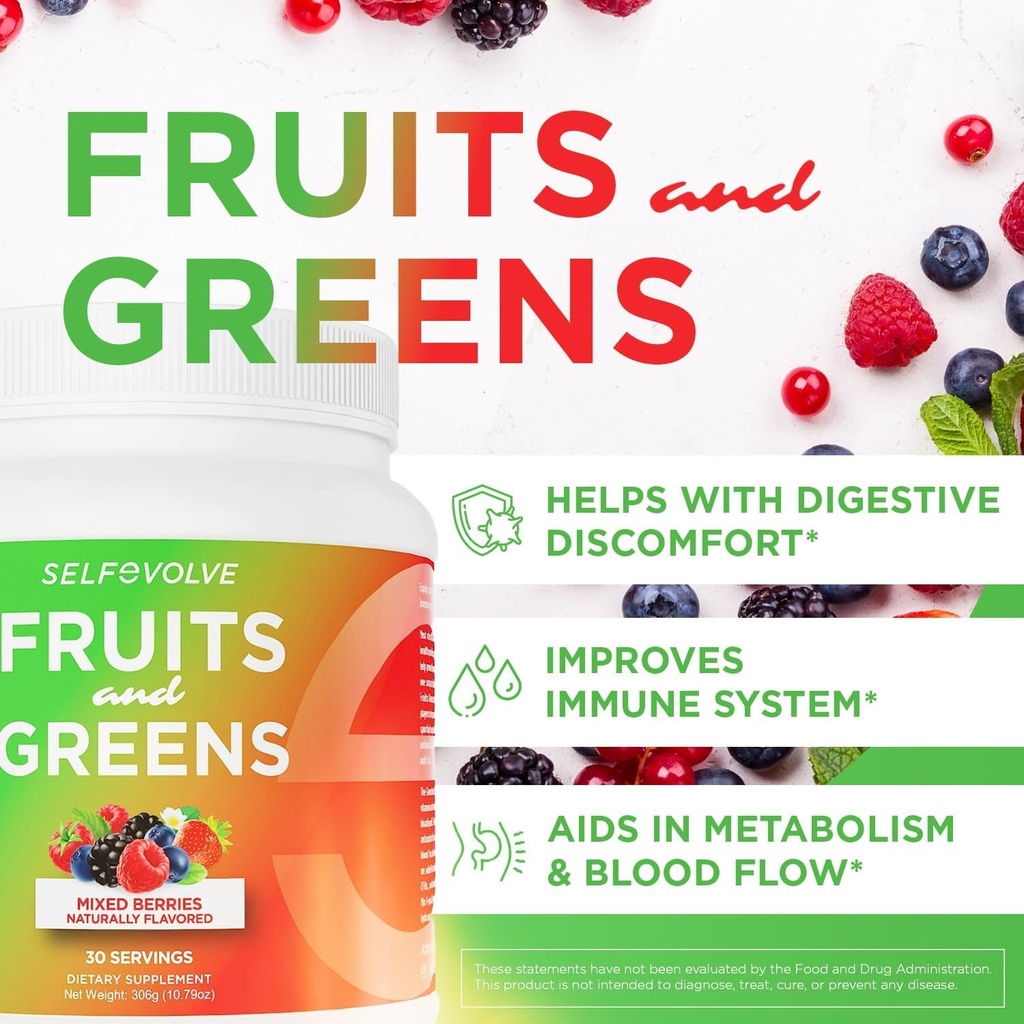Meyveler ve Yeşiller Organik Probiyotik Toz: 30 Erkekler ve Kadınlar için servisler. 10 Milyar CFUs, Spirulina, Kale, Spinach, Chlorella, Elderberry, Digestive Enzymes - Probiyotiks