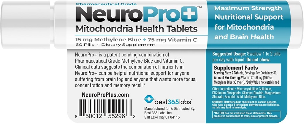 NöroPro+ - M ESP Blue ve C Kompleksi - Maksimum Güç Mitochondria Support Tabletleri - Hızlı Ruh Clarity Desteği - 60 Tabletler