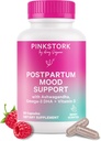 Pink Stork Postpartum Mood Support - Kadınlar için Postnatal Hormon Dengesi - Emzirme Dostu - Stres ve Bilişsel Destek, Yeni Anne Essentials - Ashwagandha, Chamomile, & Vitamin D, 60 Capsules