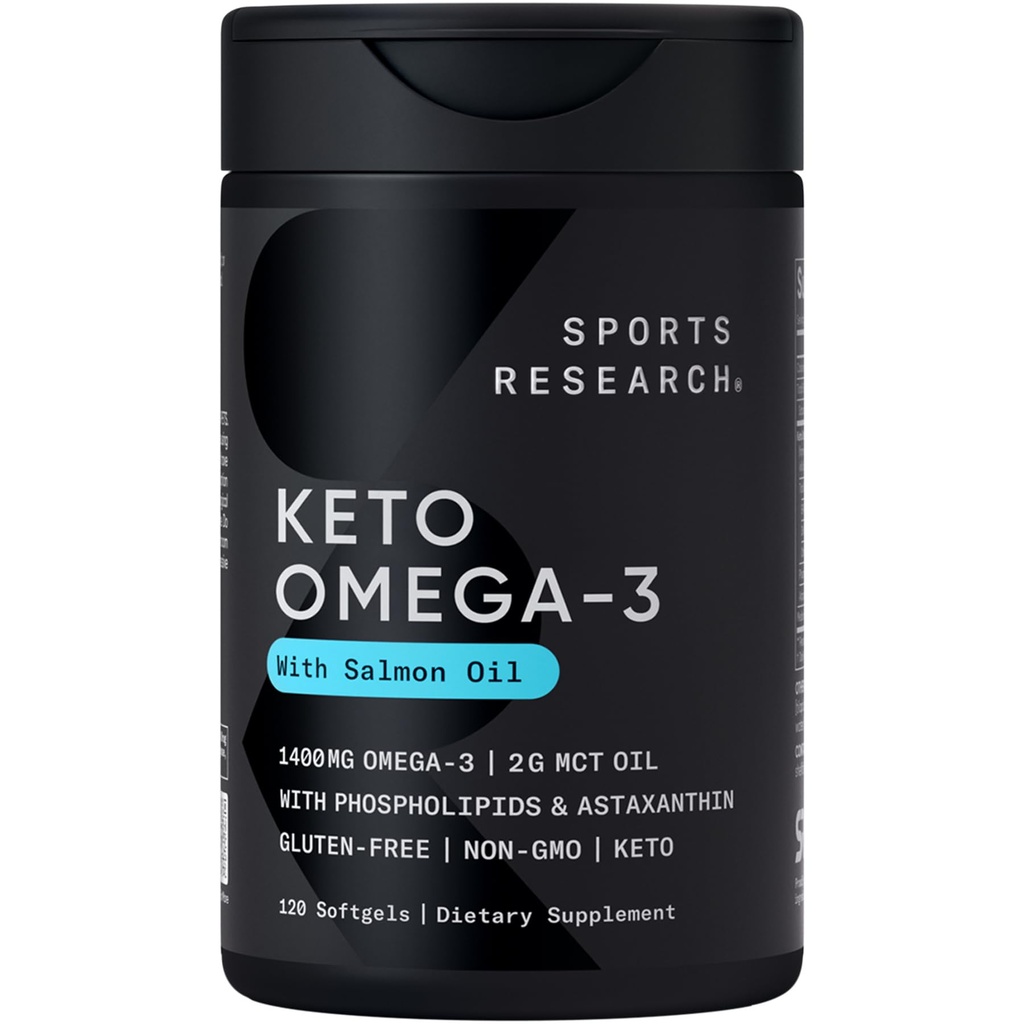 Spor Araştırması® Keto Omega Fish Oil 1400 mg - Full Spectrum Omega-3 Mix with Astaxanthin & Coconut MCT Oil - Keto Sertifikalı, Soy & Gluten-Free (120 Softgels)