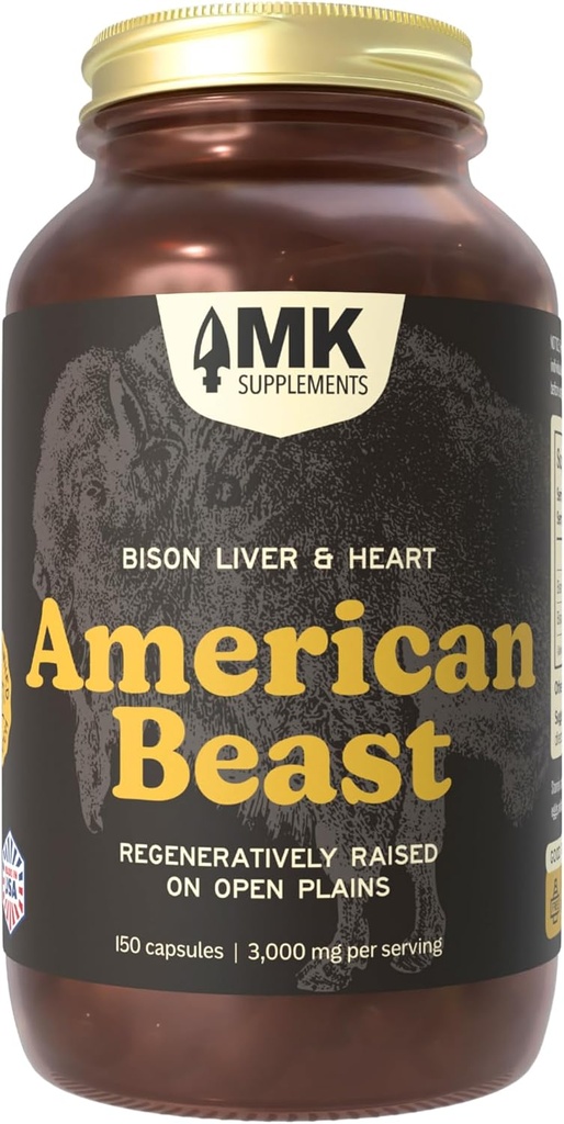 Συμπληρώματα MK American Beast, Bison Organ συμπλήρωμα για αθλητές, υποστηρίζει δύναμη, αντοχή & ανάκτηση, παγωμένα, μη GMO, Bison Liver & Bison Heart, 30 εξυπηρετούν (3.000 mg έκαστο)