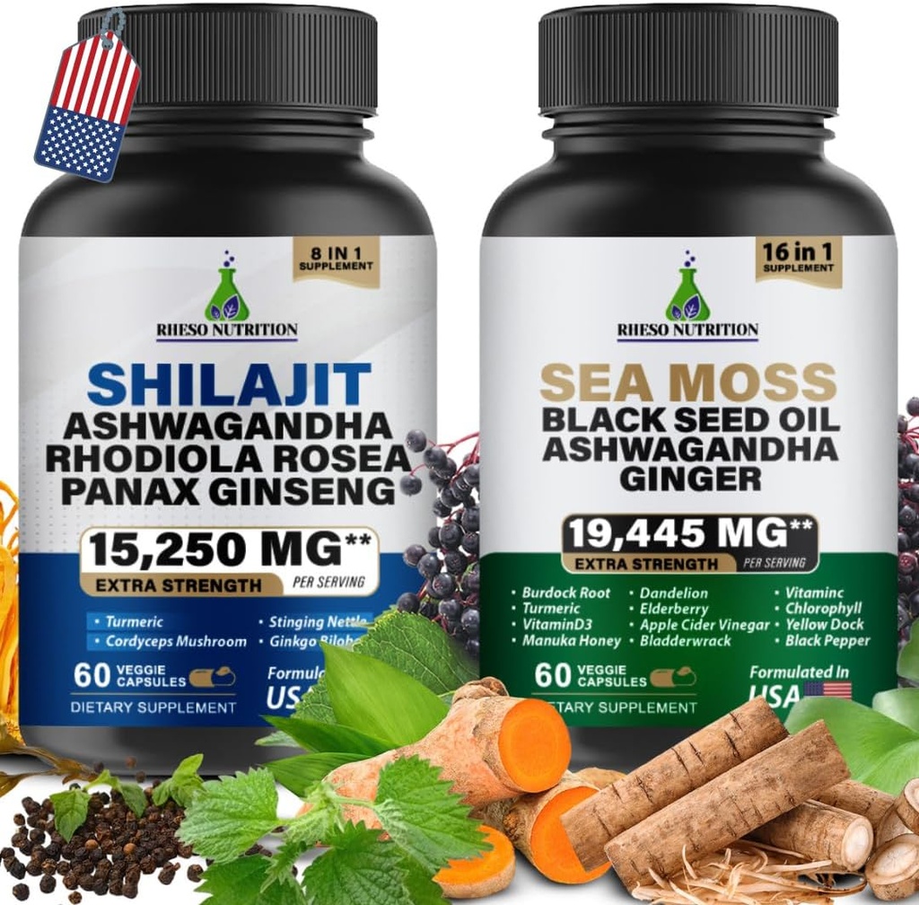 Sea Moss & Shilajit Multivitamin Sche - Sea Moss 7000 mg, Shilajit 9000 mg, Black Seed Oil 4000 mg, Ashwagandha 2000 mg, Ginger & Rhodiola Rosea 1000 mg, All in 1 Supplements
