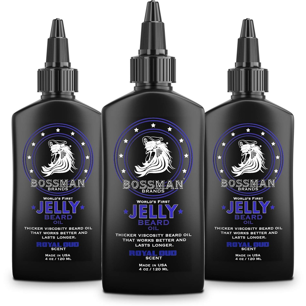 Bossman Jelly Beard Oil για τους άνδρες - 3 Pack (12 oz σε Σύνολο, Royal Oud Scent) – μαλακώνει, ενυδατώνει και τις συνθήκες με φυσικά συστατικά