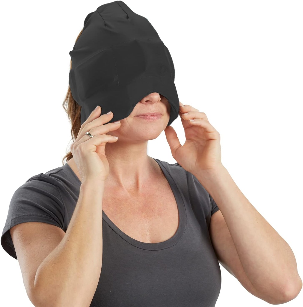 Aculief Ice Therapy Cap - Ρυθμιζόμενο βαμβάκι-Spandex Fit & Neck Ψύξη - Μαλακό βαμβάκι-Spandex Καπάκι ύπνου με μάσκα ματιών - Συσκευασία του 1, μαύρο