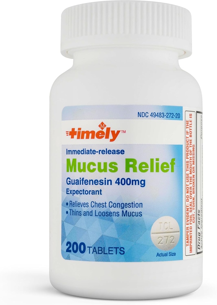TIME-CAP LABS, INC. Zamanlı Mucus Relief Guaifenesin 400 mg 200 Tablet - Immediate Release Mucus Phlegm Relief - Mucus Removal, Chest Congestion, Flu, Colds, Allergies