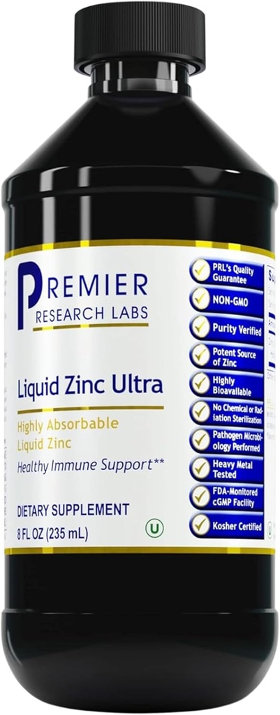 Premier Research Labs Liquid Zinc Ultra Supplement - για την Ανοσολογική Υποστήριξη & Ευεξία για Ενήλικες & Παιδιά - Υψηλή απορροφήσιμες σταγόνες - Χρησιμοποιείται για την ταχεία ανάλυση της κατάστασης ψευδαργύρου - 8 fl oz