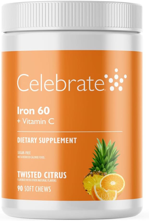 Celebrate Vitamins Iron Supplement with 60mg Iron & Vitamin C – Citrus Chewables for Bariatric Patients, Gastric Bypass & Sleeve Gastrectomy Support – 30 Tablets for Post-Surgery Health Maintenance