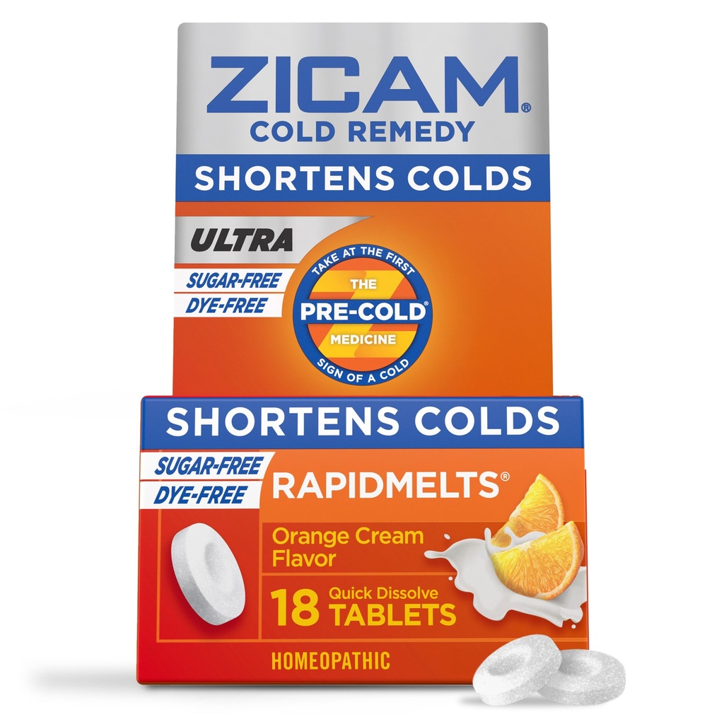 Zicam Ultra Cold Remedy Çinko Hızlımelts, Orange Cream Flavor, Homeopathic, Cold Shorting Medicine, Shortens Cold Duration, Sugar-Free, Dye-Free, 18 Count
